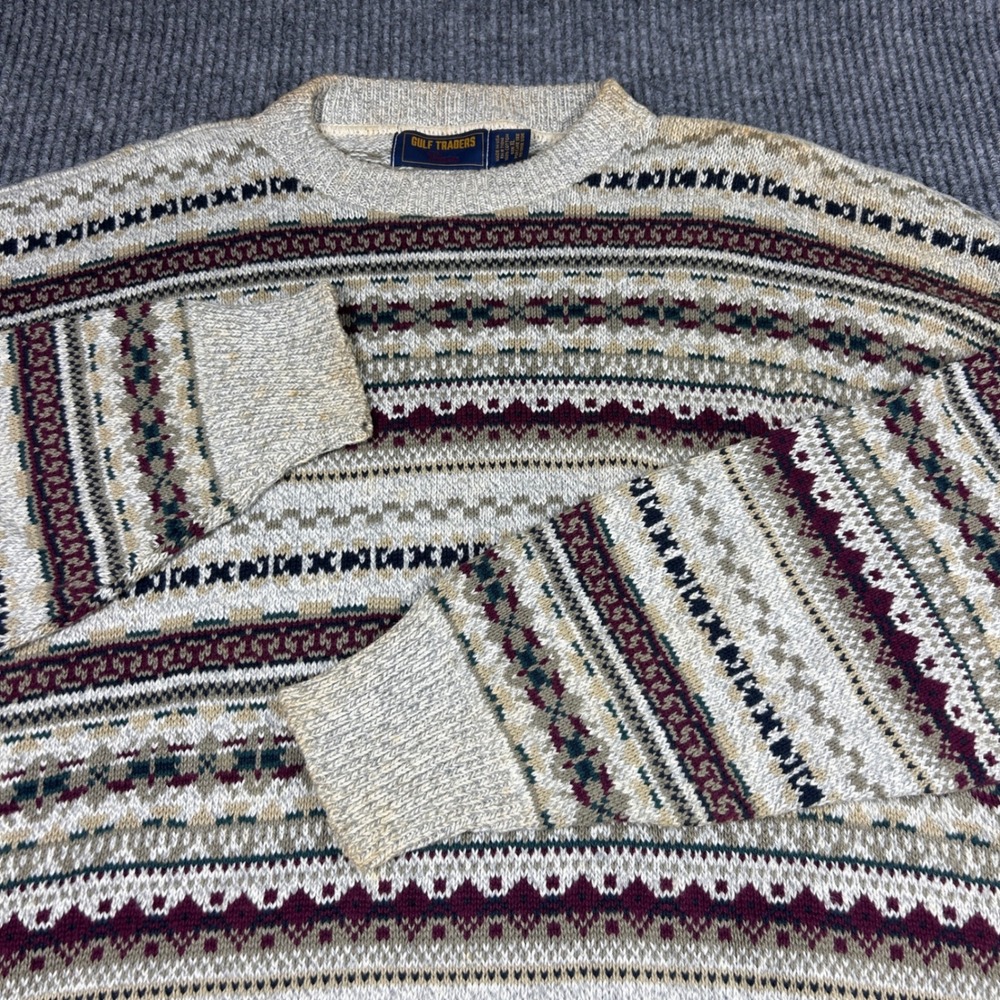 Vintage Gulf Traders Sweater Mens XL Classic Fair Isle Knit Cotton‎ Made in USA